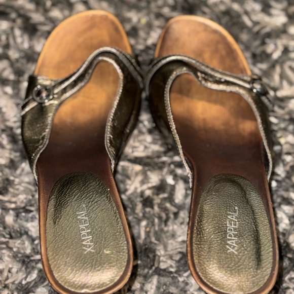 Xappeal Metallic Gold Mules with Button Detail - Picture 3 of 12